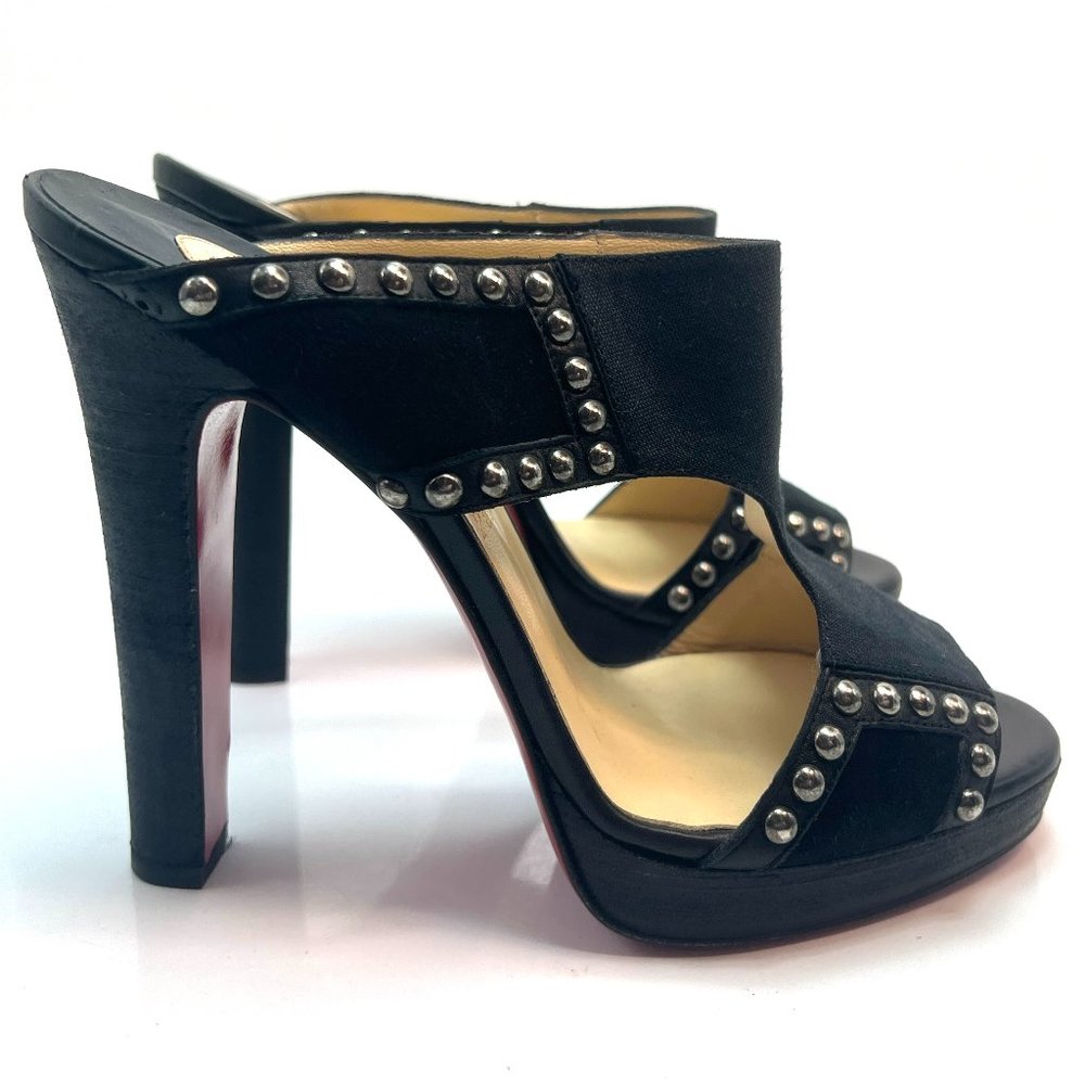 Christian Louboutin Wood Fabric Black Studded Mules  39